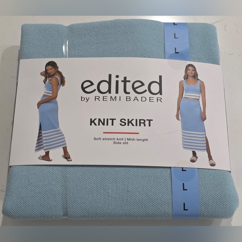 Edited by Remi Bader Soft Blue Knit Midi Skirt